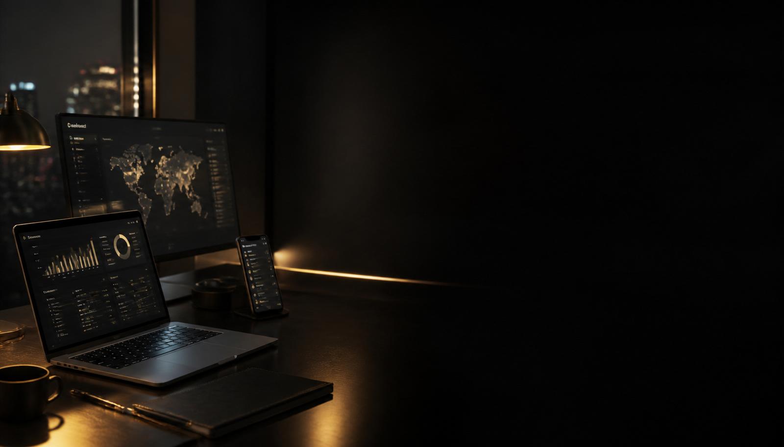 Professional workstation setup with laptop and monitor